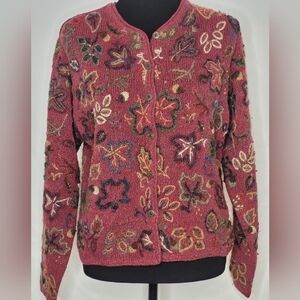Robert Scott Vintage Autumn Leaf Embroidered Cardigan - Size S